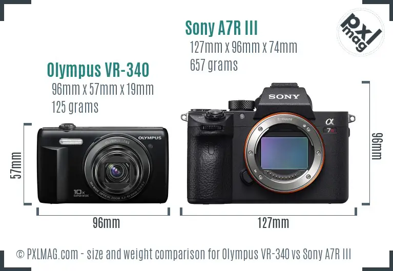 Olympus VR-340 vs Sony A7R III size comparison