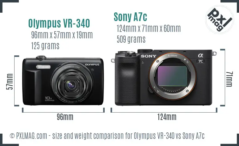 Olympus VR-340 vs Sony A7c size comparison