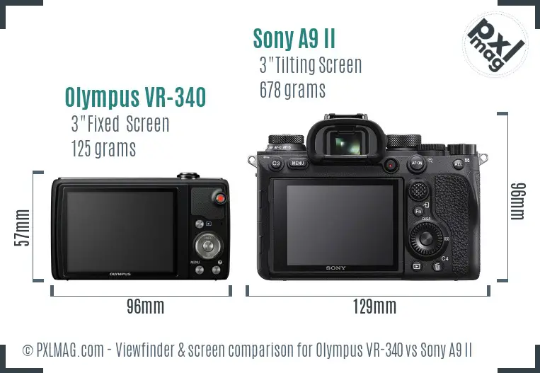 Olympus VR-340 vs Sony A9 II Screen and Viewfinder comparison