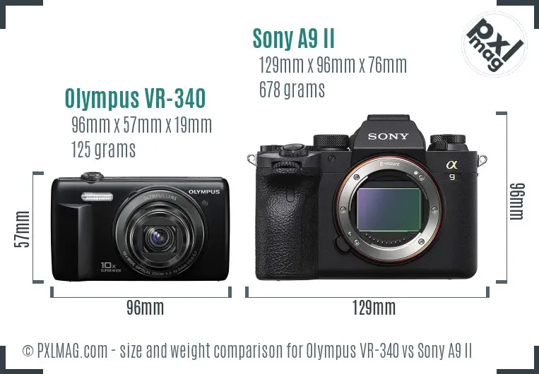 Olympus VR-340 vs Sony A9 II size comparison