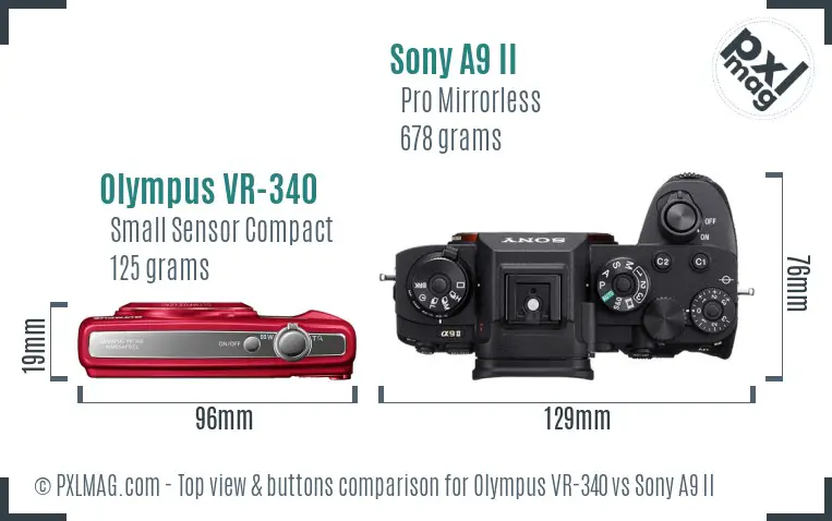 Olympus VR-340 vs Sony A9 II top view buttons comparison