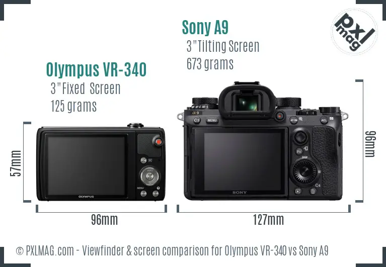 Olympus VR-340 vs Sony A9 Screen and Viewfinder comparison