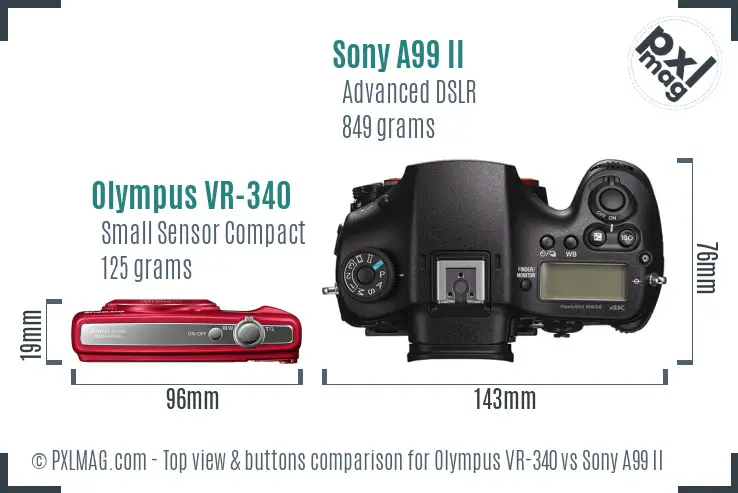 Olympus VR-340 vs Sony A99 II top view buttons comparison