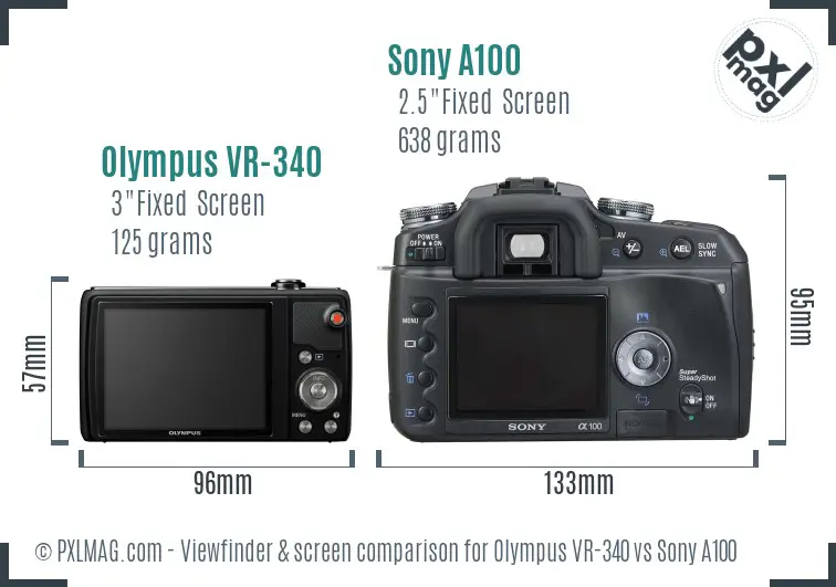 Olympus VR-340 vs Sony A100 Screen and Viewfinder comparison