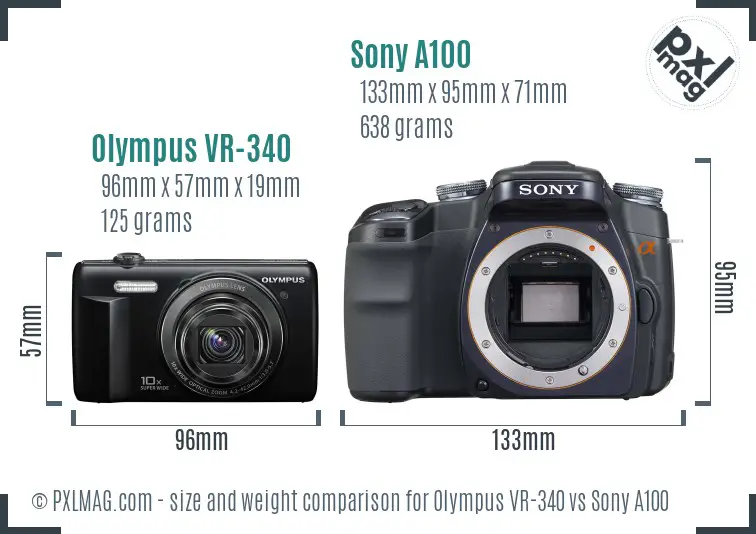Olympus VR-340 vs Sony A100 size comparison