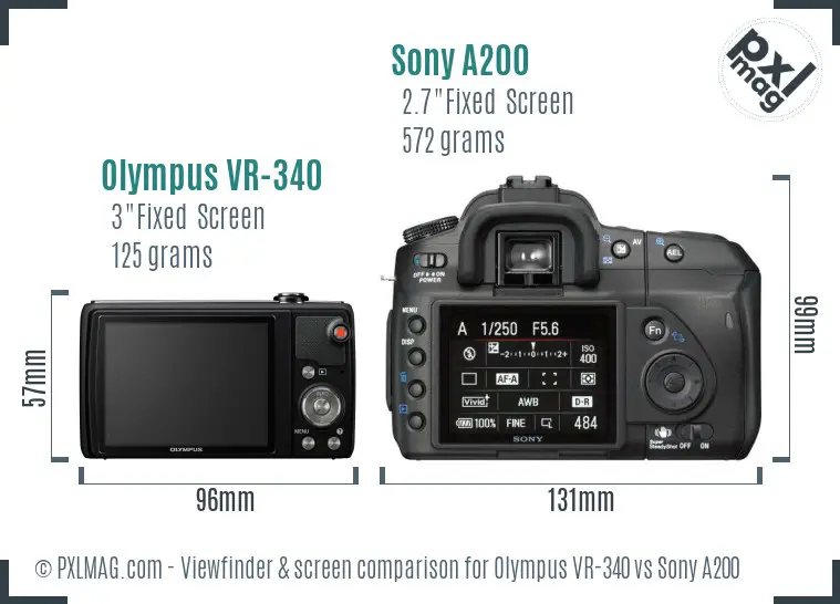 Olympus VR-340 vs Sony A200 Screen and Viewfinder comparison