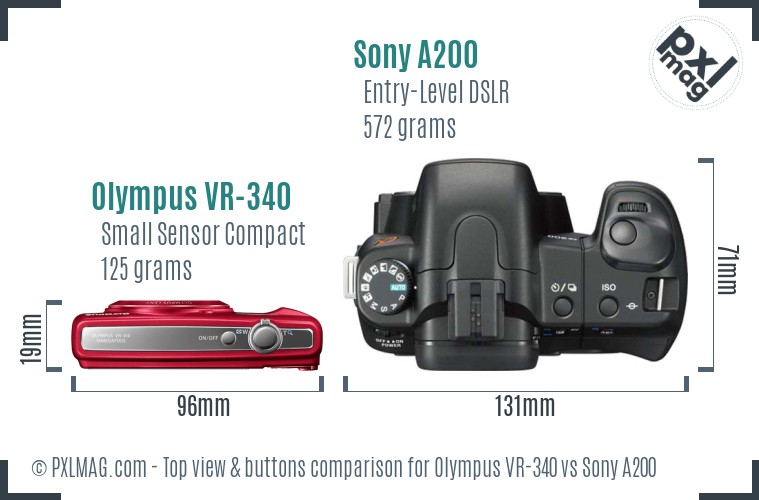 Olympus VR-340 vs Sony A200 top view buttons comparison