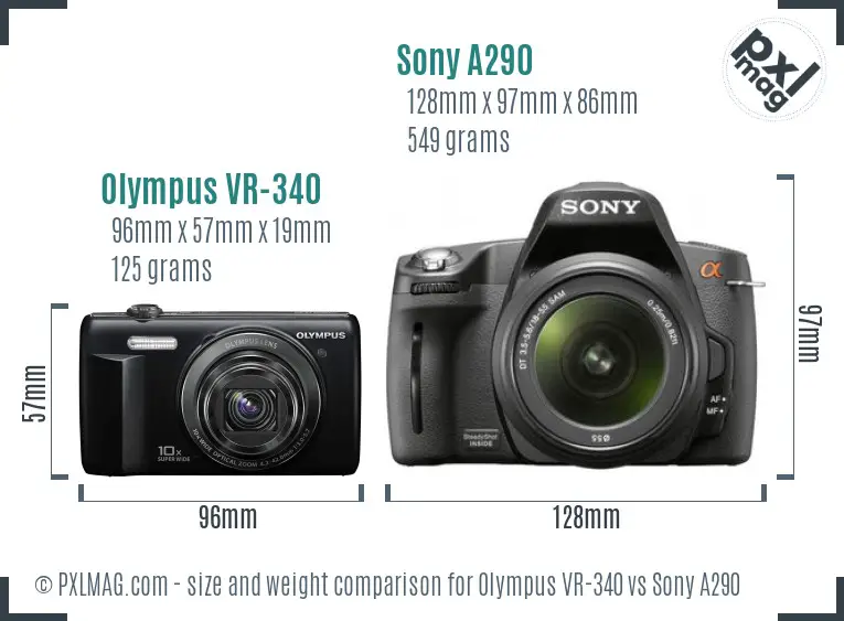 Olympus VR-340 vs Sony A290 size comparison