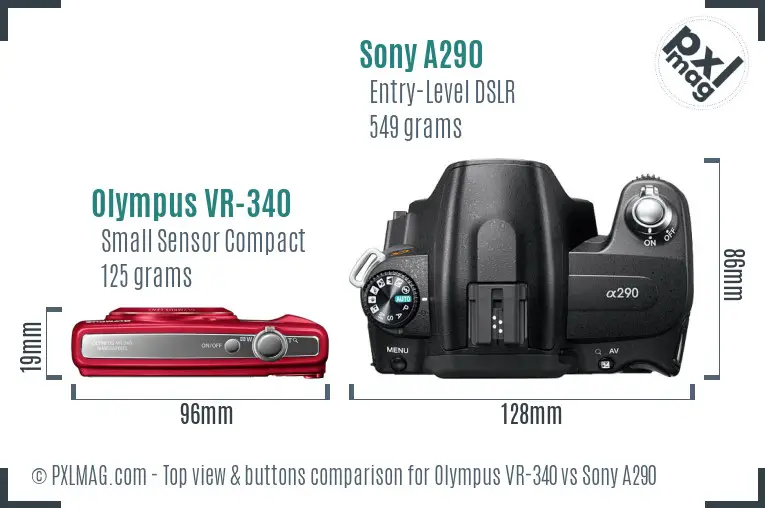 Olympus VR-340 vs Sony A290 top view buttons comparison