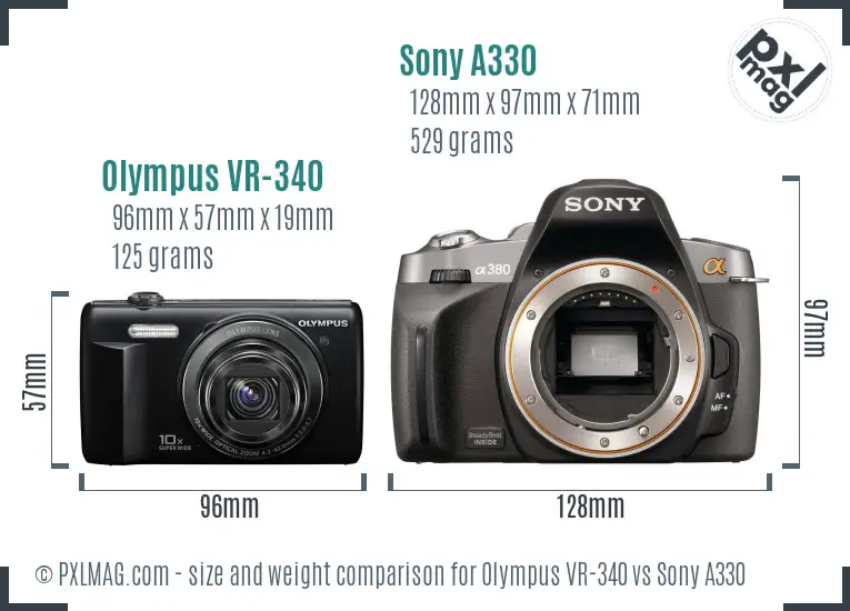 Olympus VR-340 vs Sony A330 size comparison