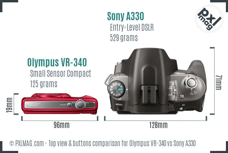 Olympus VR-340 vs Sony A330 top view buttons comparison