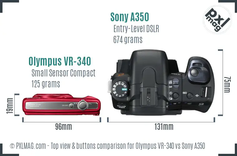 Olympus VR-340 vs Sony A350 top view buttons comparison