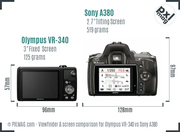 Olympus VR-340 vs Sony A380 Screen and Viewfinder comparison