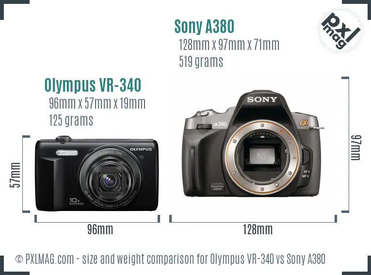 Olympus VR-340 vs Sony A380 size comparison