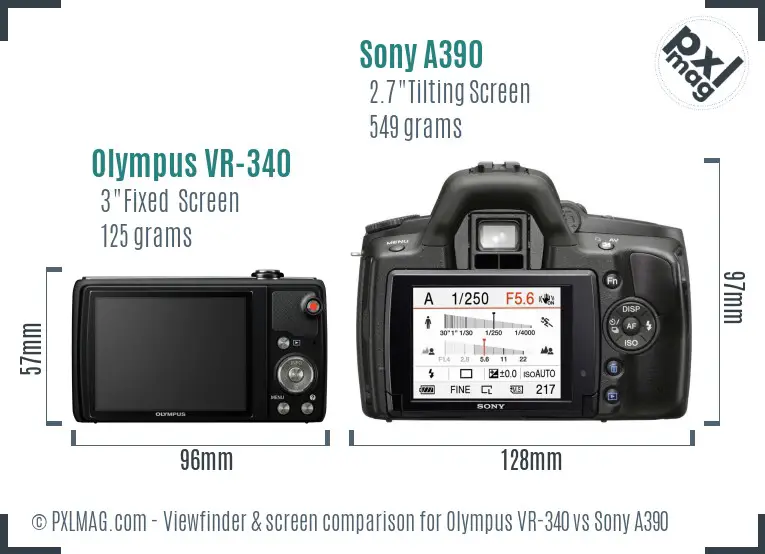 Olympus VR-340 vs Sony A390 Screen and Viewfinder comparison
