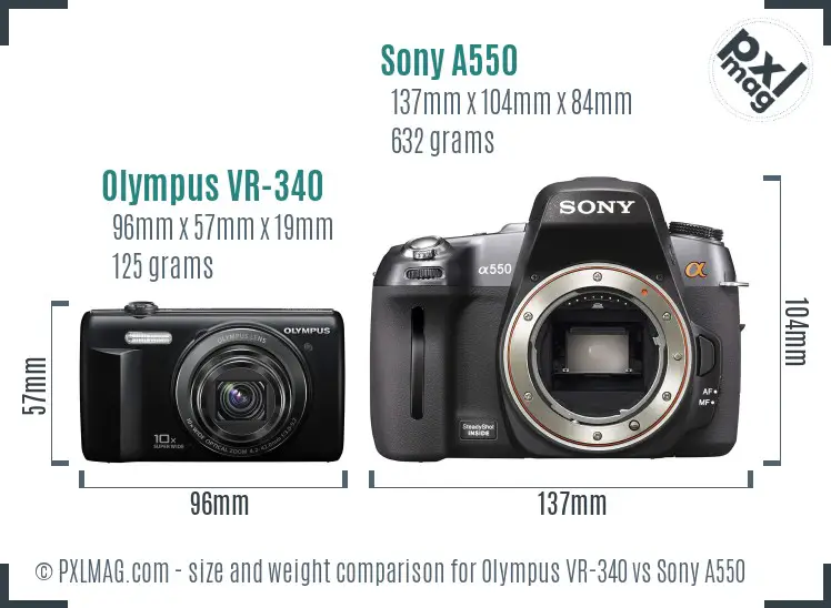 Olympus VR-340 vs Sony A550 size comparison