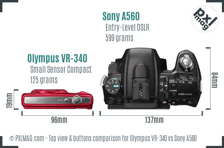 Olympus VR-340 vs Sony A560 top view buttons comparison