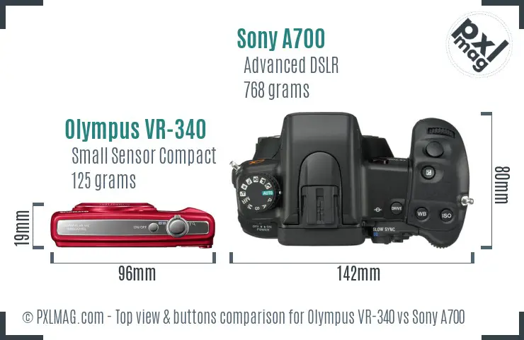 Olympus VR-340 vs Sony A700 top view buttons comparison