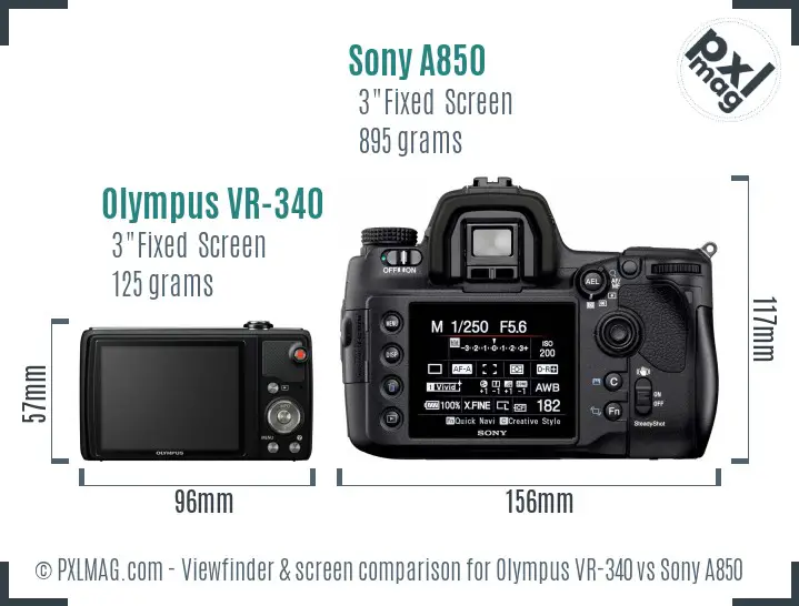 Olympus VR-340 vs Sony A850 Screen and Viewfinder comparison