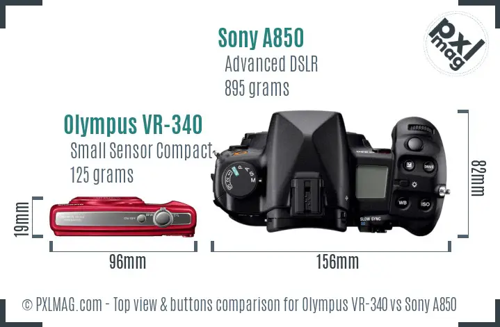 Olympus VR-340 vs Sony A850 top view buttons comparison