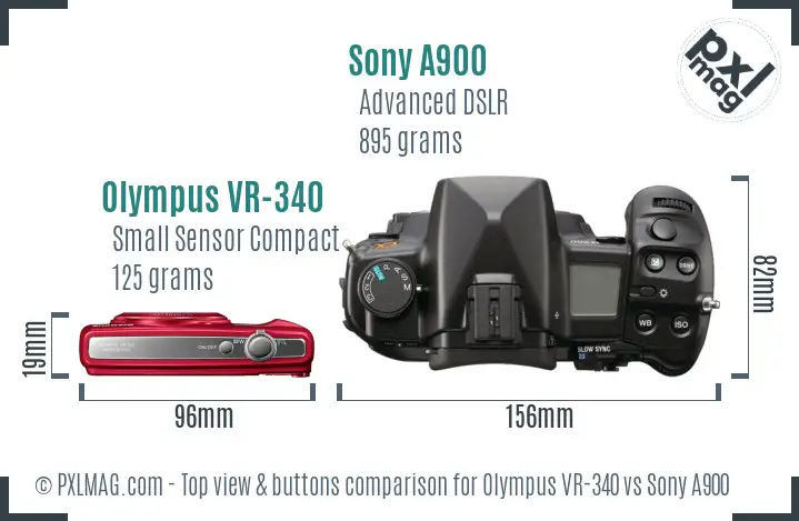 Olympus VR-340 vs Sony A900 top view buttons comparison