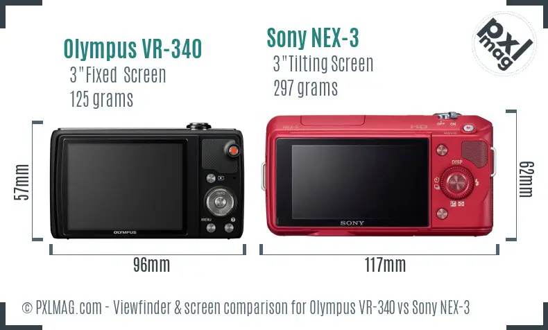Olympus VR-340 vs Sony NEX-3 Screen and Viewfinder comparison