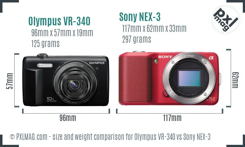 Olympus VR-340 vs Sony NEX-3 size comparison