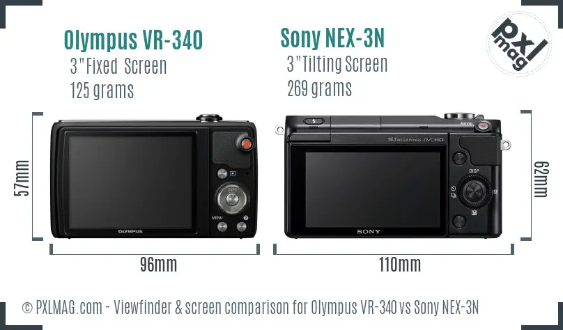 Olympus VR-340 vs Sony NEX-3N Screen and Viewfinder comparison