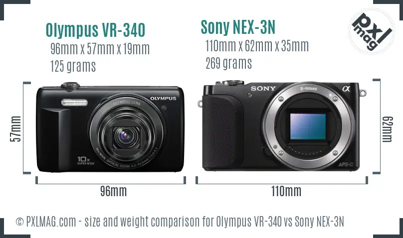 Olympus VR-340 vs Sony NEX-3N size comparison