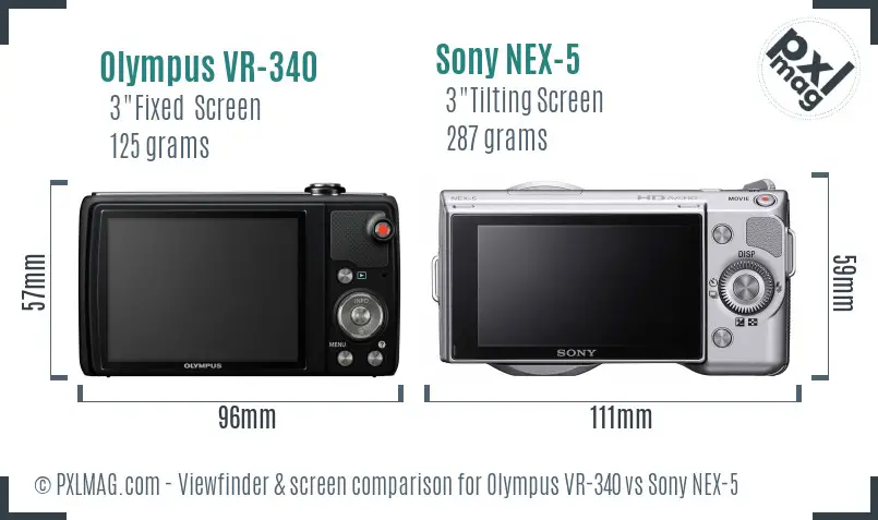 Olympus VR-340 vs Sony NEX-5 Screen and Viewfinder comparison