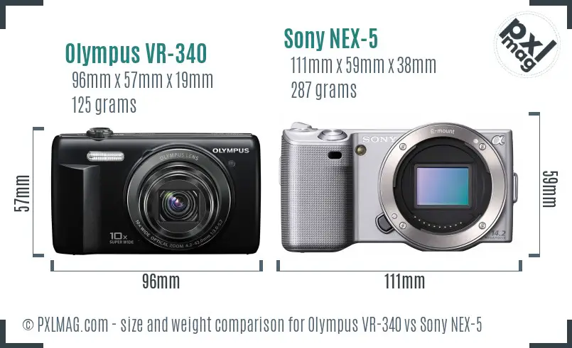 Olympus VR-340 vs Sony NEX-5 size comparison