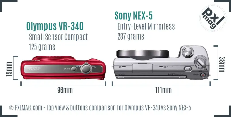 Olympus VR-340 vs Sony NEX-5 top view buttons comparison