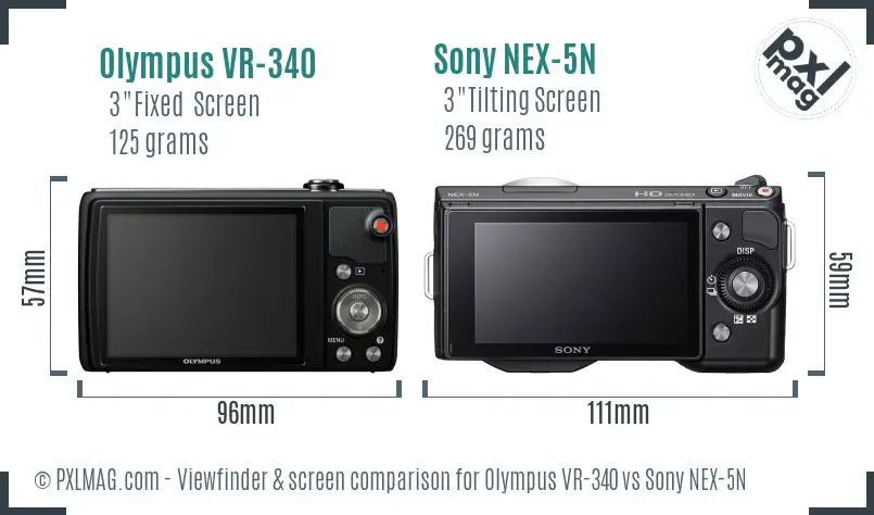 Olympus VR-340 vs Sony NEX-5N Screen and Viewfinder comparison