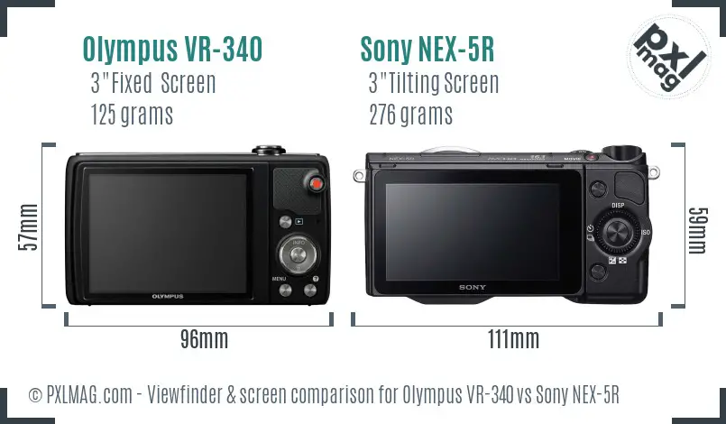 Olympus VR-340 vs Sony NEX-5R Screen and Viewfinder comparison