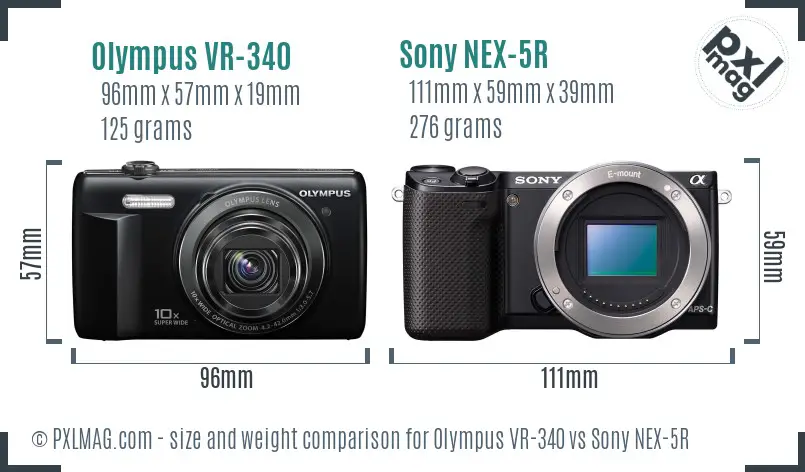 Olympus VR-340 vs Sony NEX-5R size comparison