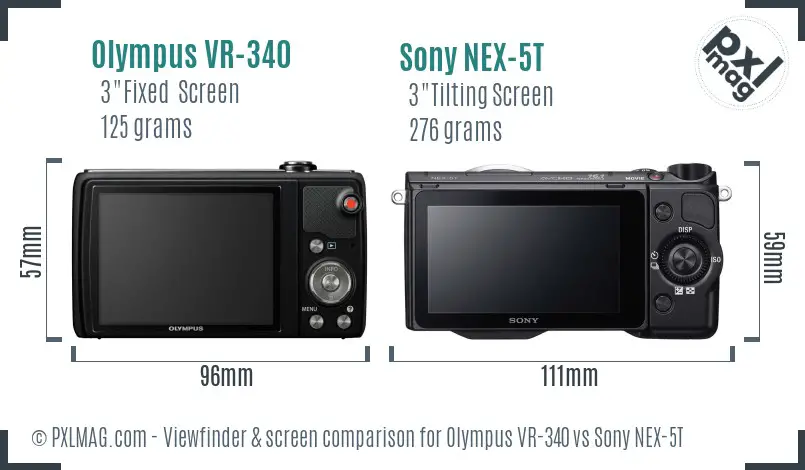 Olympus VR-340 vs Sony NEX-5T Screen and Viewfinder comparison