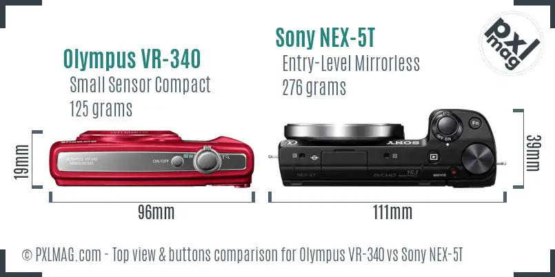 Olympus VR-340 vs Sony NEX-5T top view buttons comparison
