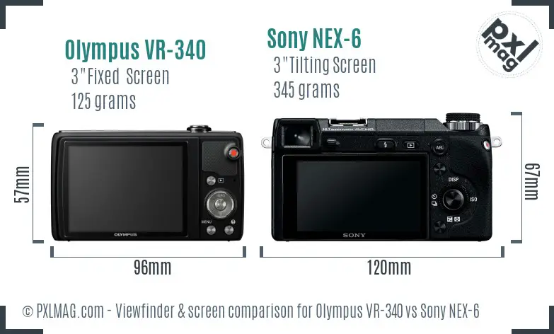 Olympus VR-340 vs Sony NEX-6 Screen and Viewfinder comparison