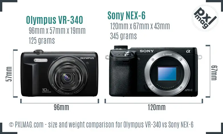Olympus VR-340 vs Sony NEX-6 size comparison