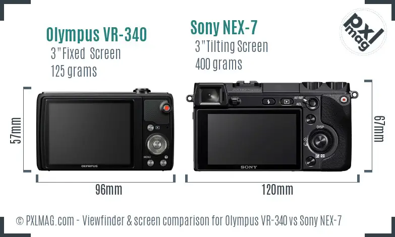 Olympus VR-340 vs Sony NEX-7 Screen and Viewfinder comparison
