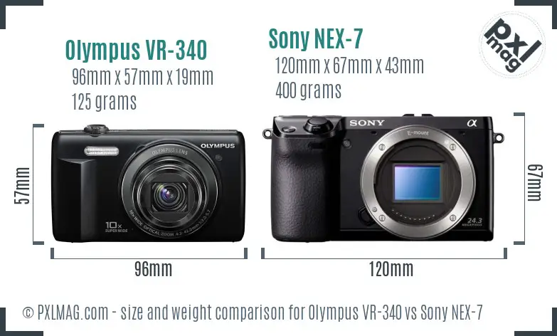 Olympus VR-340 vs Sony NEX-7 size comparison
