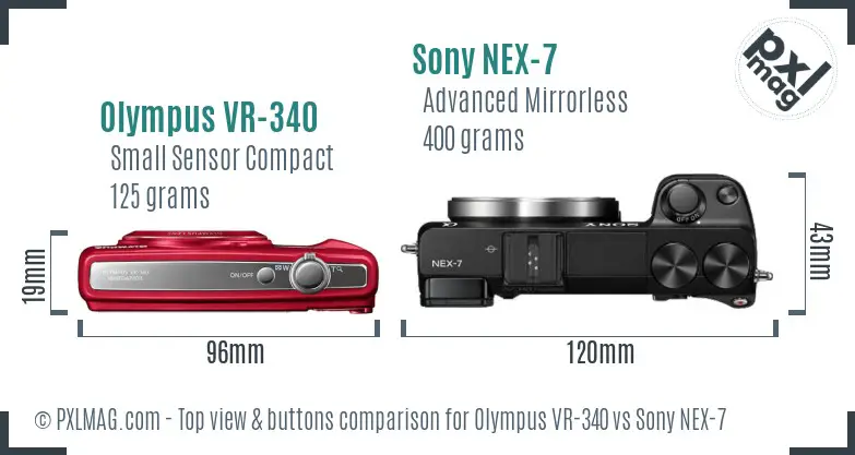 Olympus VR-340 vs Sony NEX-7 top view buttons comparison