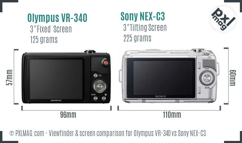 Olympus VR-340 vs Sony NEX-C3 Screen and Viewfinder comparison