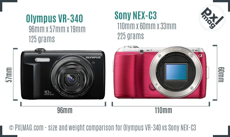 Olympus VR-340 vs Sony NEX-C3 size comparison