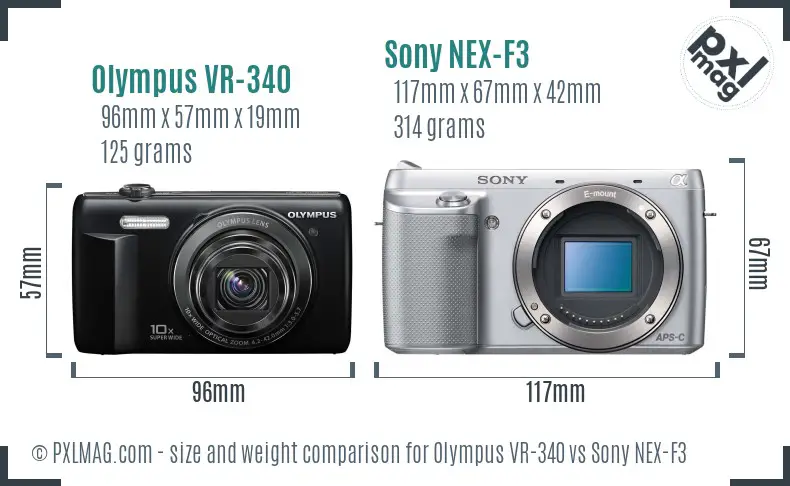 Olympus VR-340 vs Sony NEX-F3 size comparison