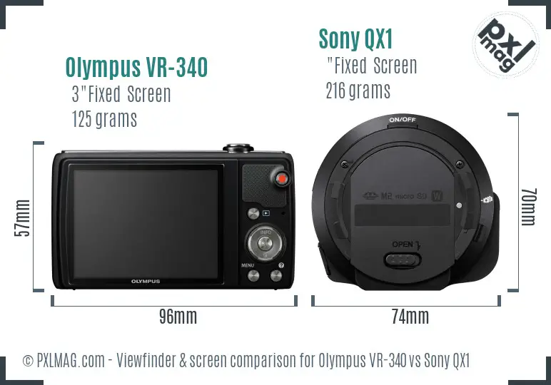 Olympus VR-340 vs Sony QX1 Screen and Viewfinder comparison