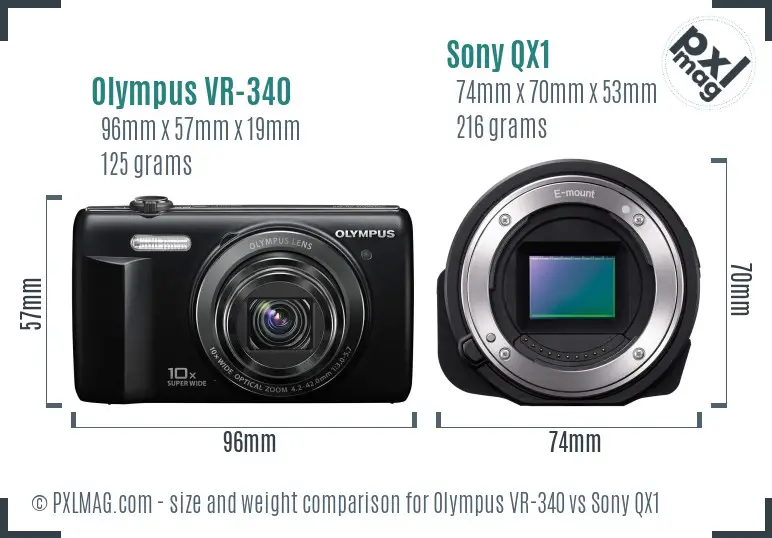 Olympus VR-340 vs Sony QX1 size comparison