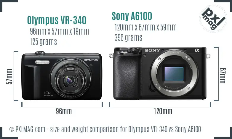 Olympus VR-340 vs Sony A6100 size comparison