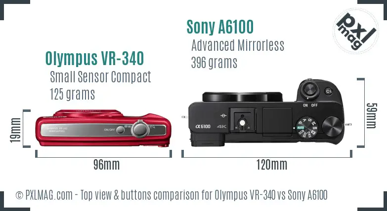 Olympus VR-340 vs Sony A6100 top view buttons comparison