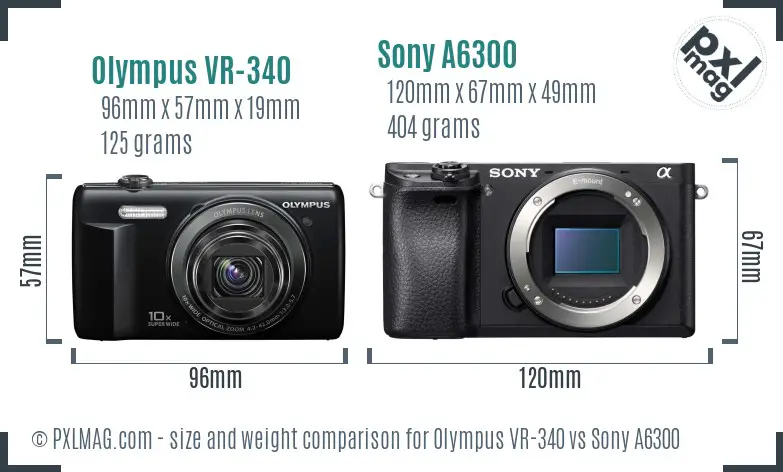 Olympus VR-340 vs Sony A6300 size comparison